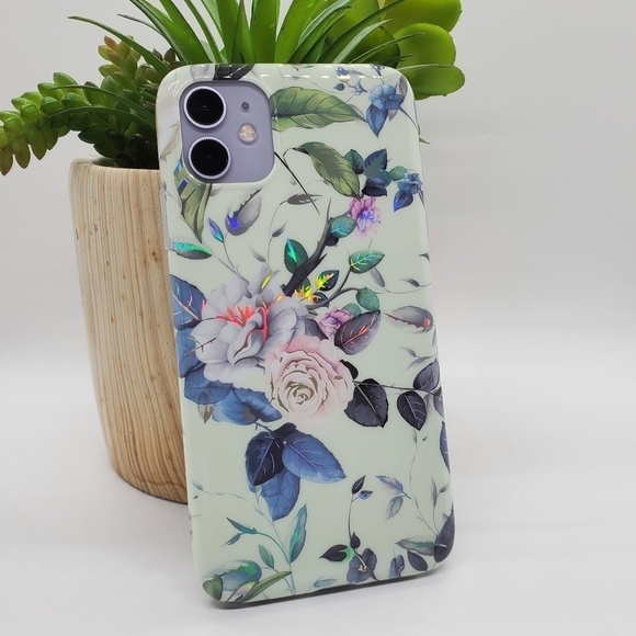 Floral iPhone 11 Case iPhone 12 Pro Max Case Floral laser Holographic - Picture 4 of 8